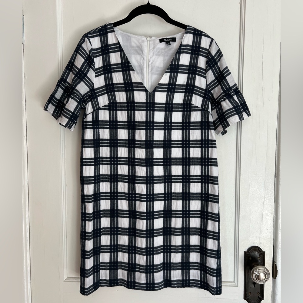 Madewell Plaid Navy and White Sheath Dress | Size 2